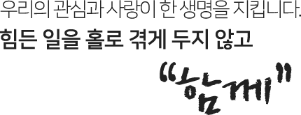 우리의 관심과 사랑이 한 생명을 지킵니다. 힘든 일을 홀로 겪게 두지 않고 함께